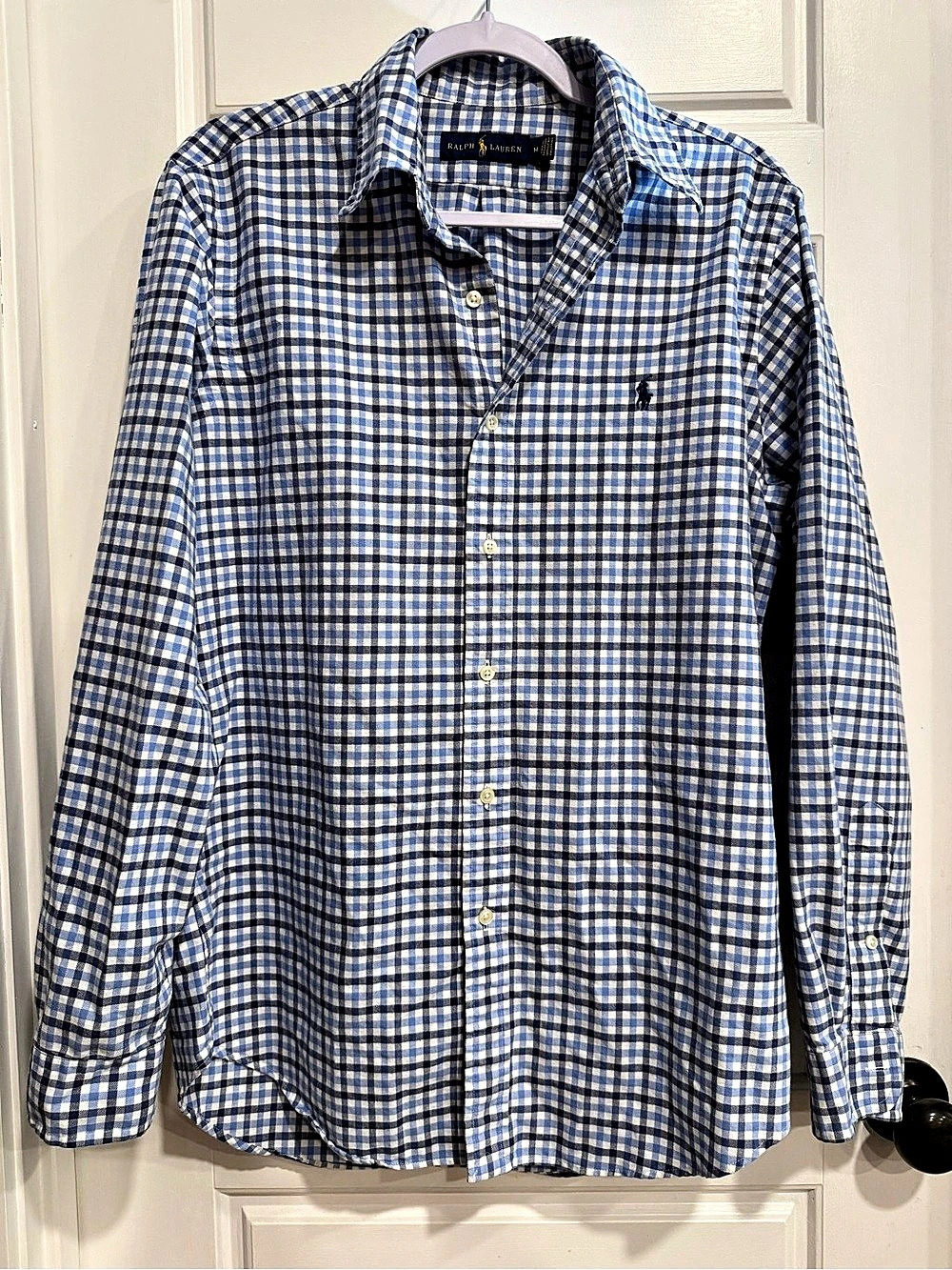 Ralph Lauren Men’s M Blue White Gingham Button Down Shirt Pony Logo